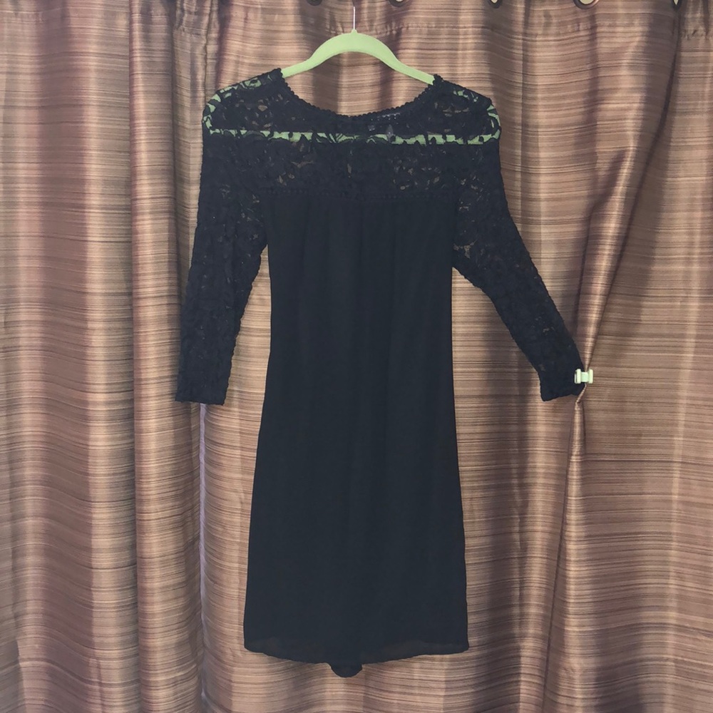 Black Dress with Lace Top and Sleeves